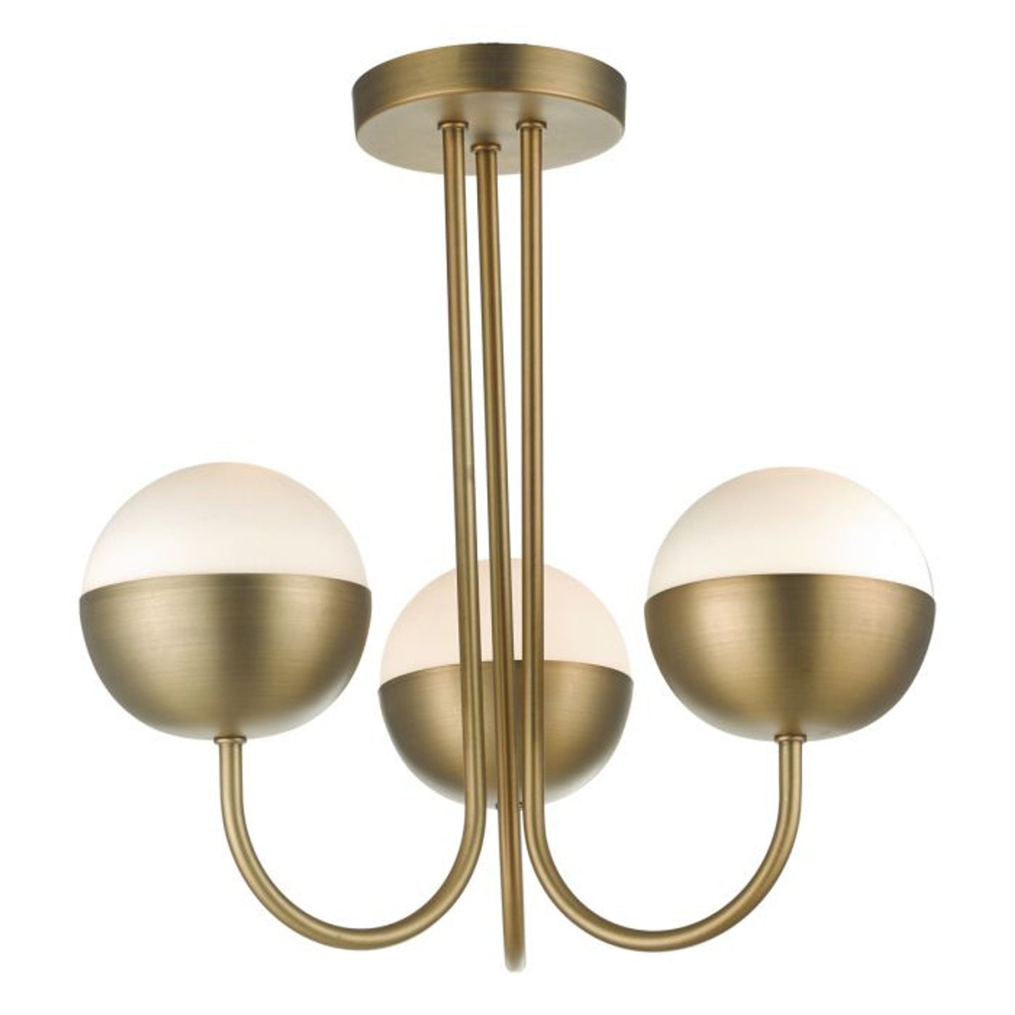 Andre 3-Light Semi Flush in Aged Brass with Opal White Glass