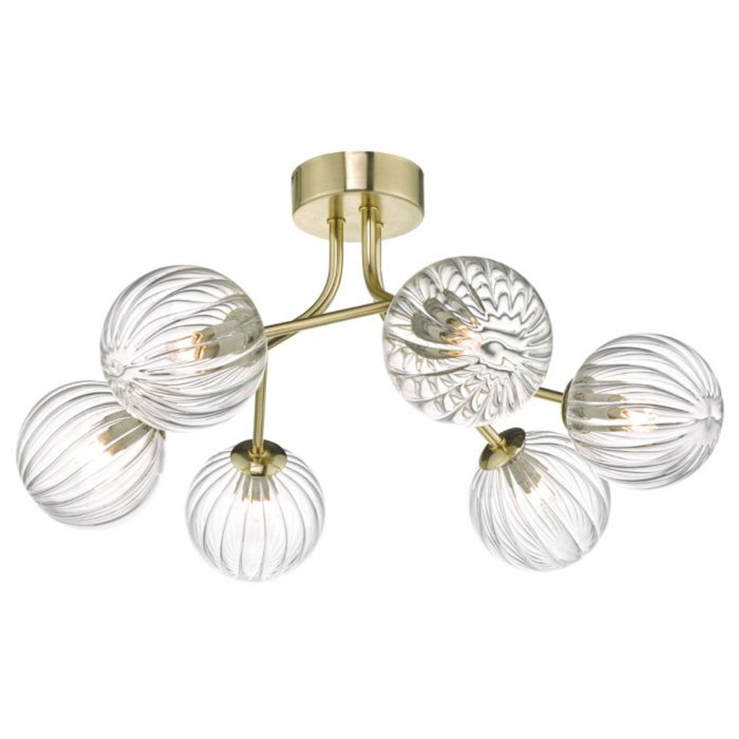 Yiska 6-Light Semi Flush Gold with Ribbed Glass Shades