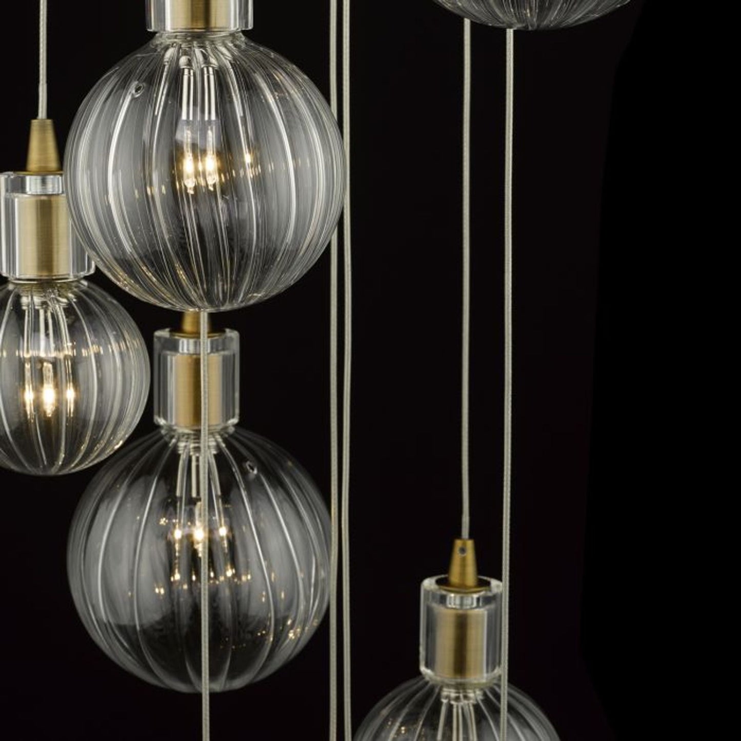 Dita 10-Light Cluster Pendant Brass with Ribbed Glass Shades