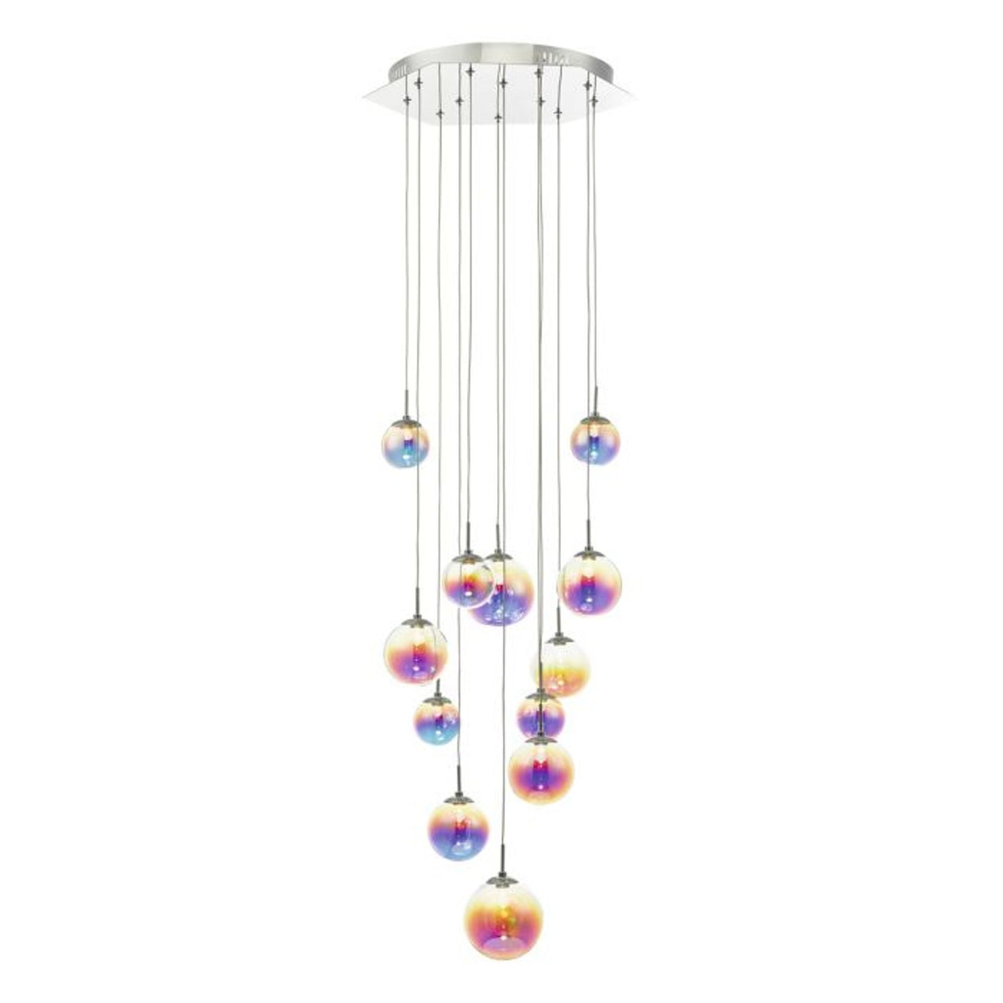 Cesario 12-Light Cluster LED Pendant Polished Chrome with Multi Colour Glass Shade