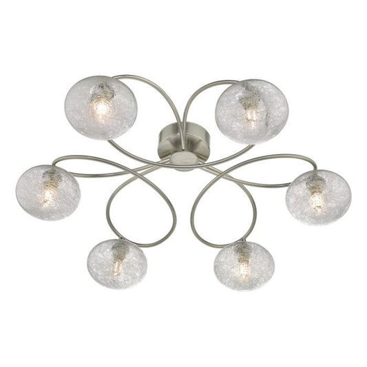 Leysha 6-Light Semi Flush Satin Nickel with Sugar String Glass