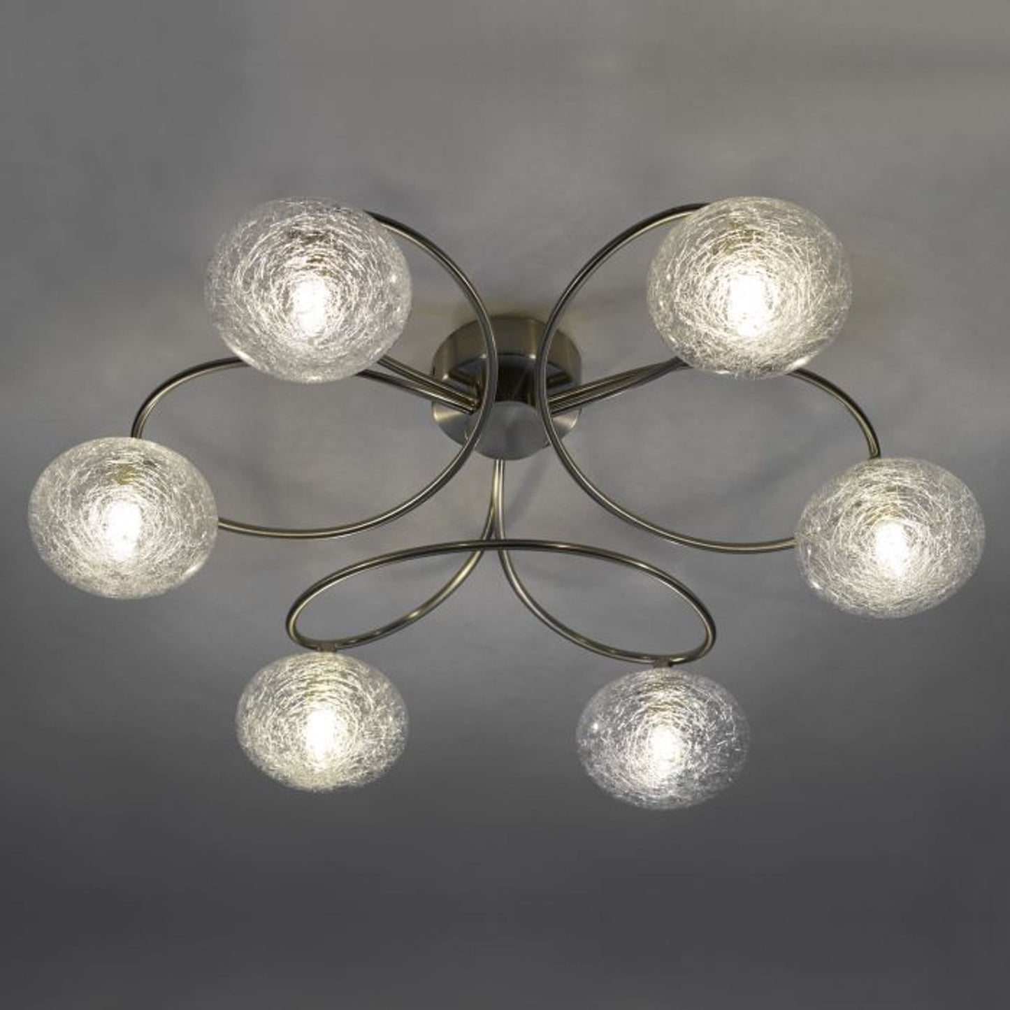 Leysha 6-Light Semi Flush Satin Nickel with Sugar String Glass