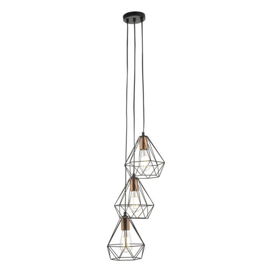 Deyon 3-Light Black & Copper Cluster Pendant