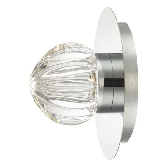 Zondra LED Wall Light Polished Chrome with Rippled Glass Shade