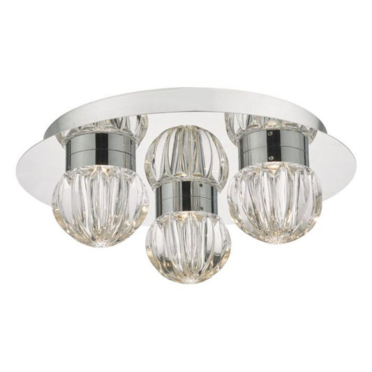 Zondra 3-Light Flush Polished Chrome with Rippled Glass Shade