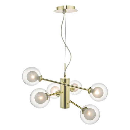 Kumara 6-Light Chandelier Gold with Round Glass Shades