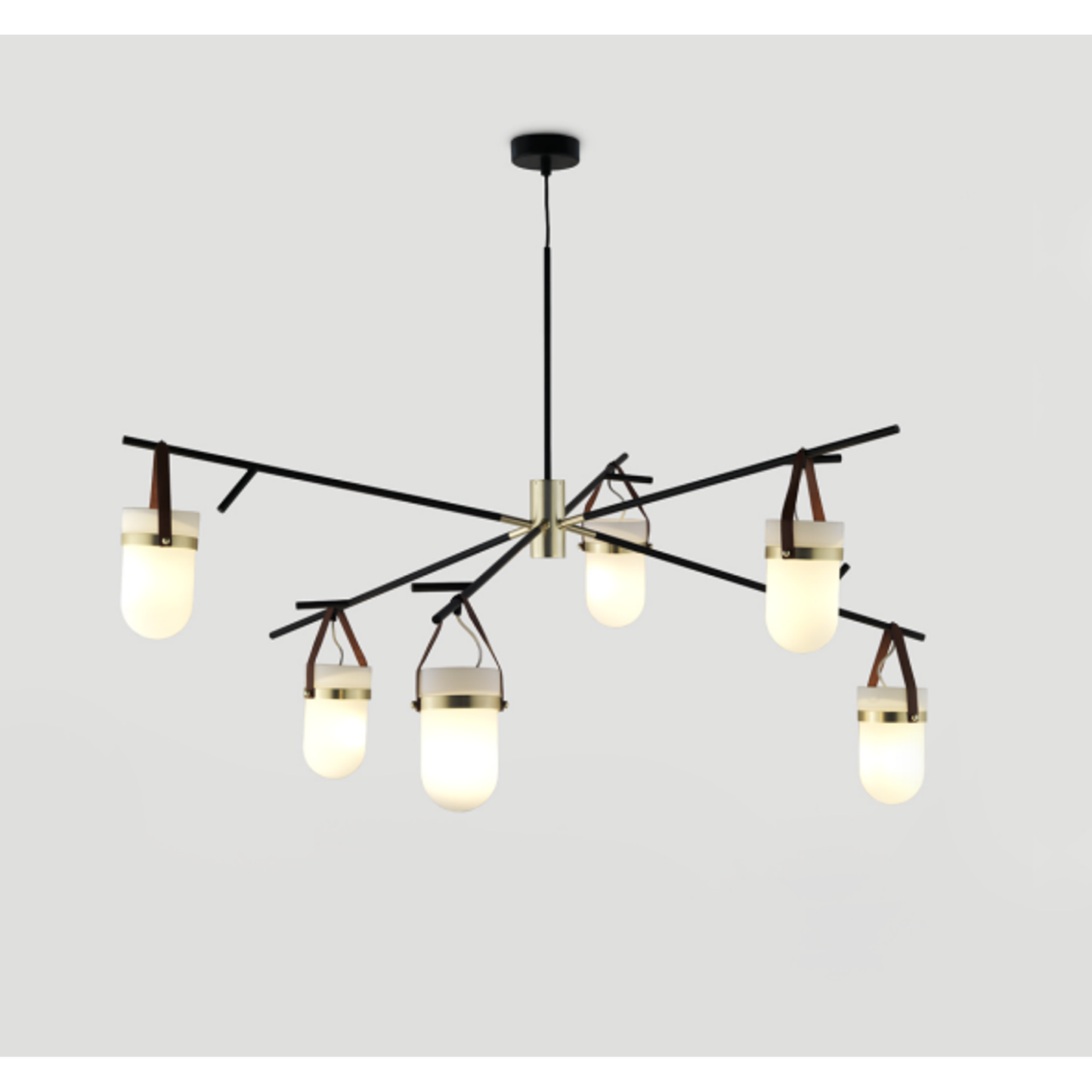 Almon 6-Arm Chandelier with Opal Glass & Brass Detail