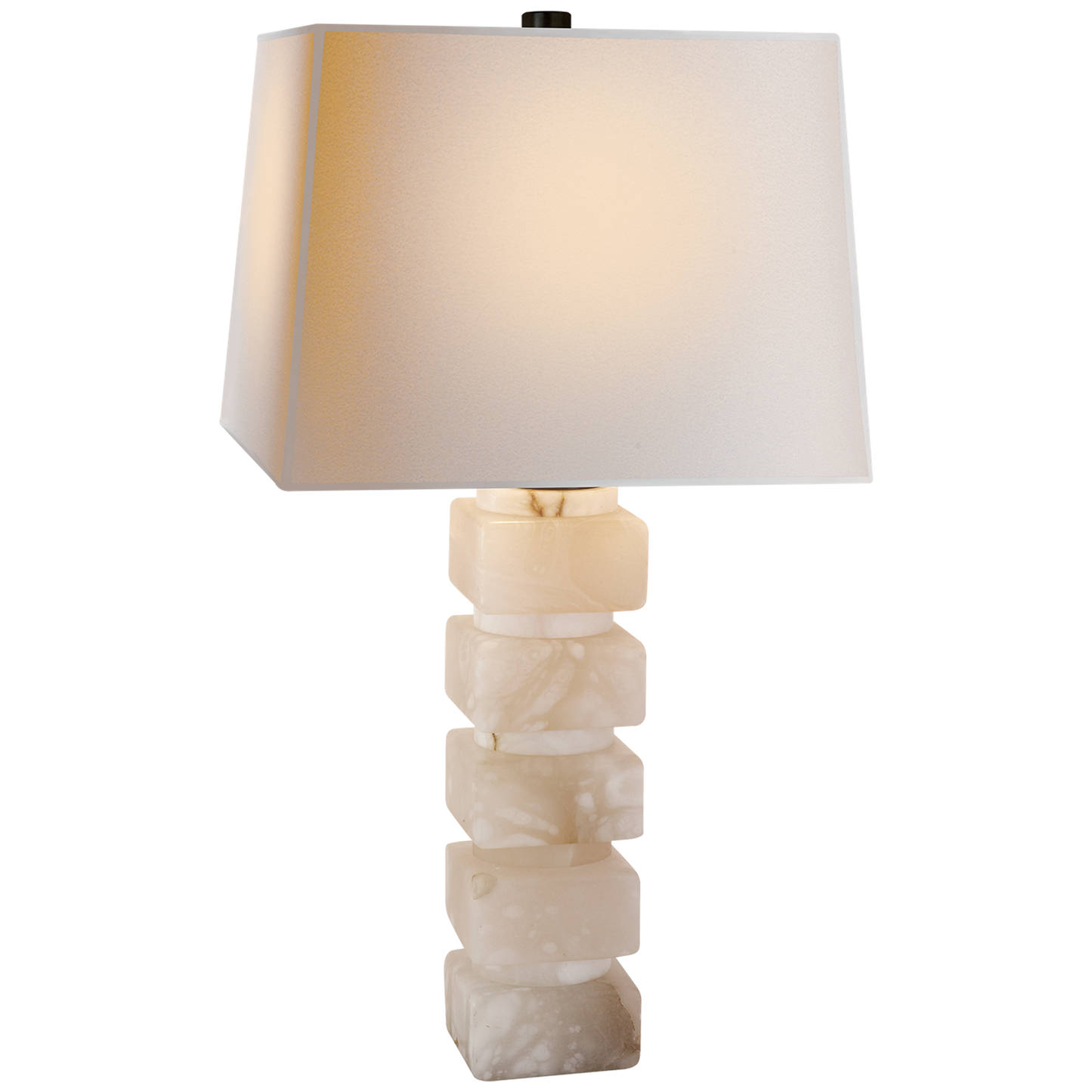 Square Chunky Stacked Table Lamp in Alabaster