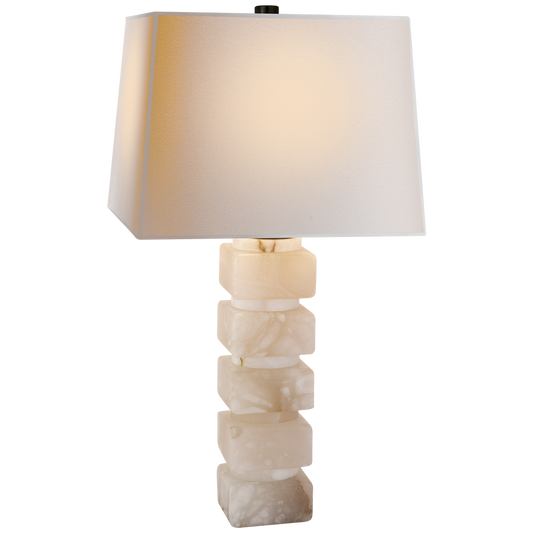 Square Chunky Stacked Table Lamp in Alabaster