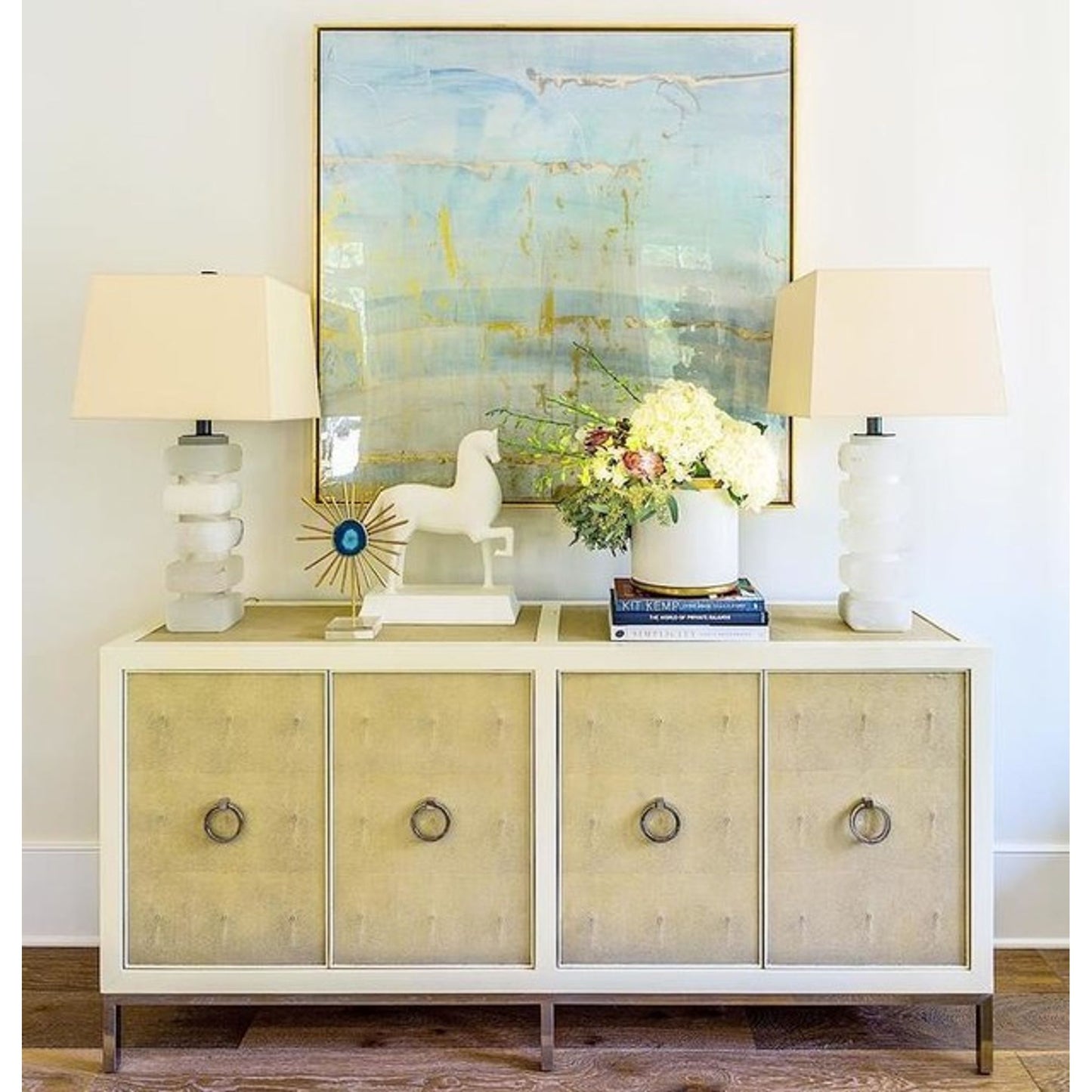 Square Chunky Stacked Table Lamp in Alabaster