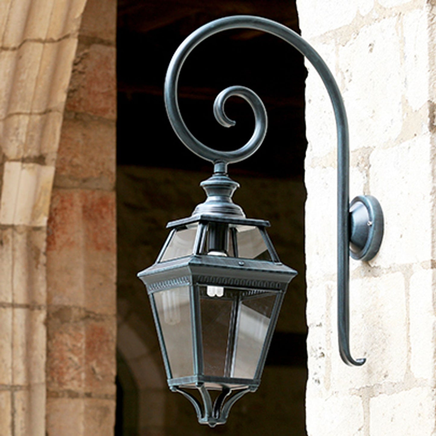 Place Des Vosges 3 Clear Glass Swan Neck Wall Bracket with Four-Sided Lantern