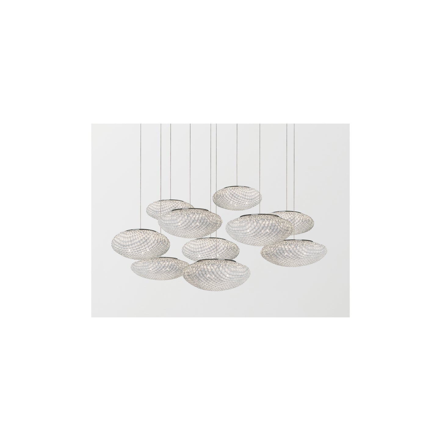 Tati Ten-Light Oval Pendant with Woven Organic Chequered Textured Shell