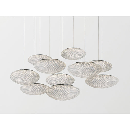 Tati Ten-Light Oval Pendant with Woven Organic Chequered Textured Shell