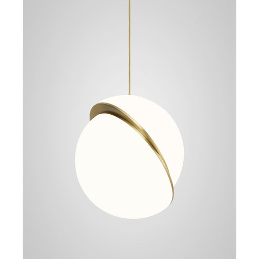 Crescent Single Pendant Brushed Brass with Opal Acrylic