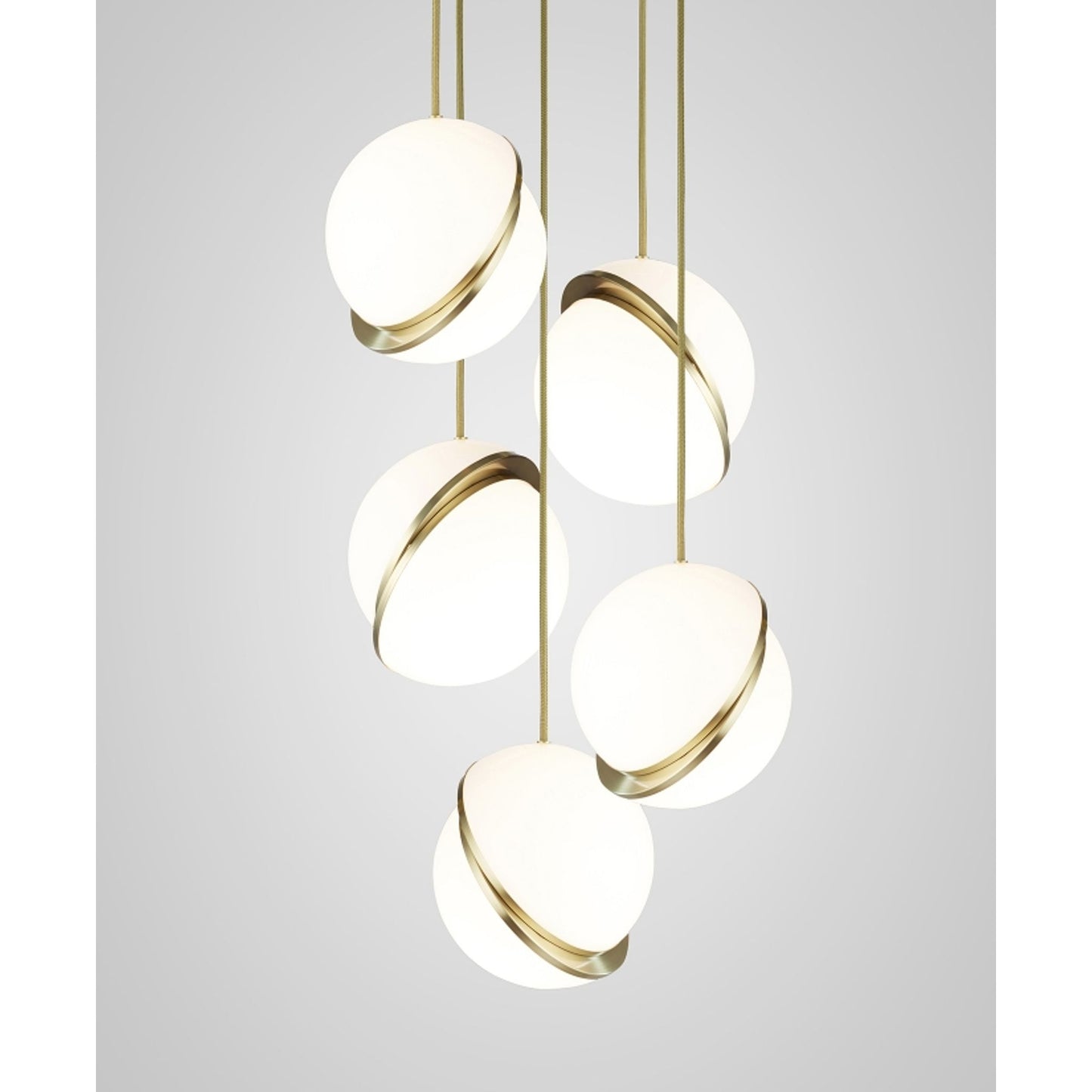 Crescent Mini 5-Light Pendant Brushed Brass with Opal Acrylic