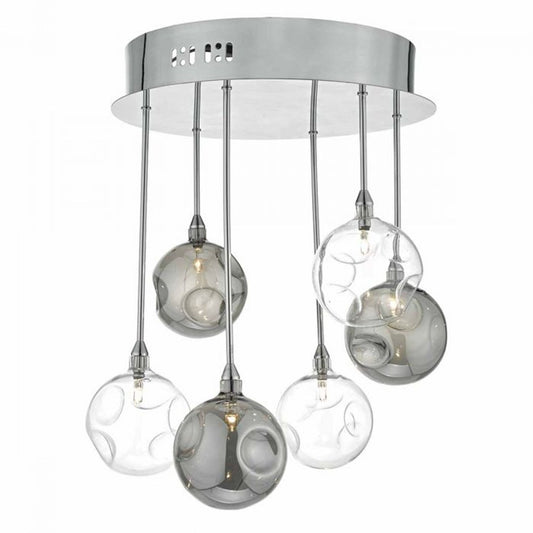 Quinn 6-Light Semi Flush Polished Chrome with Smoked & Clear Glass