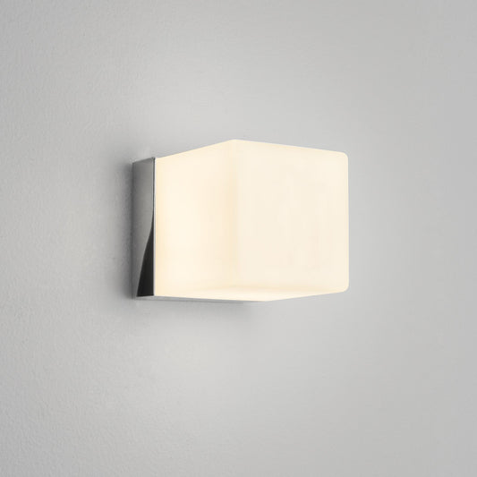 Cube Square Wall Light Polished Chrome with White Opal Glass