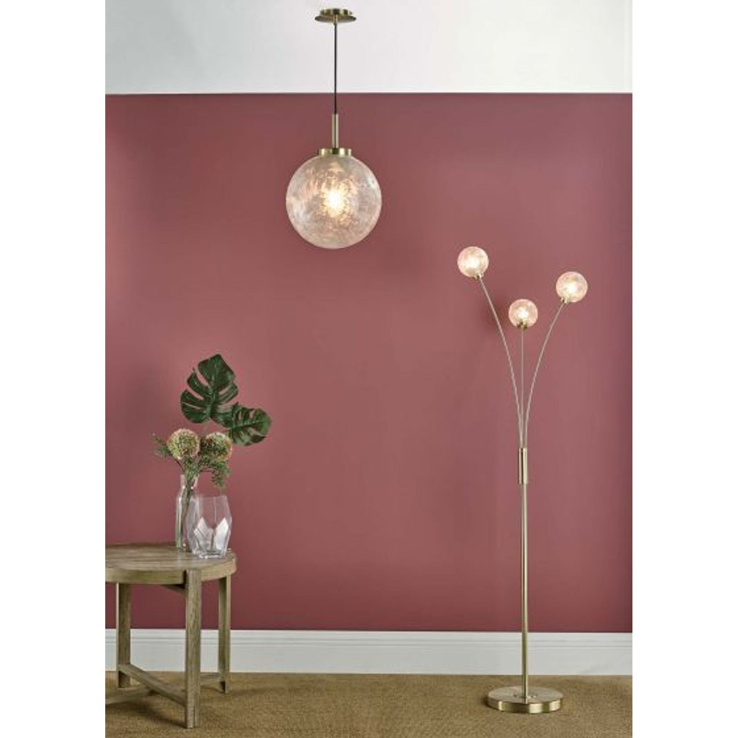 Avari 3-Light Floor Lamp Satin Brass with Clear Frosted Glass