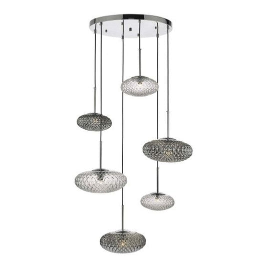 Bibiana 6-Light Cluster Pendant with Clear & Smoked Textured Glass