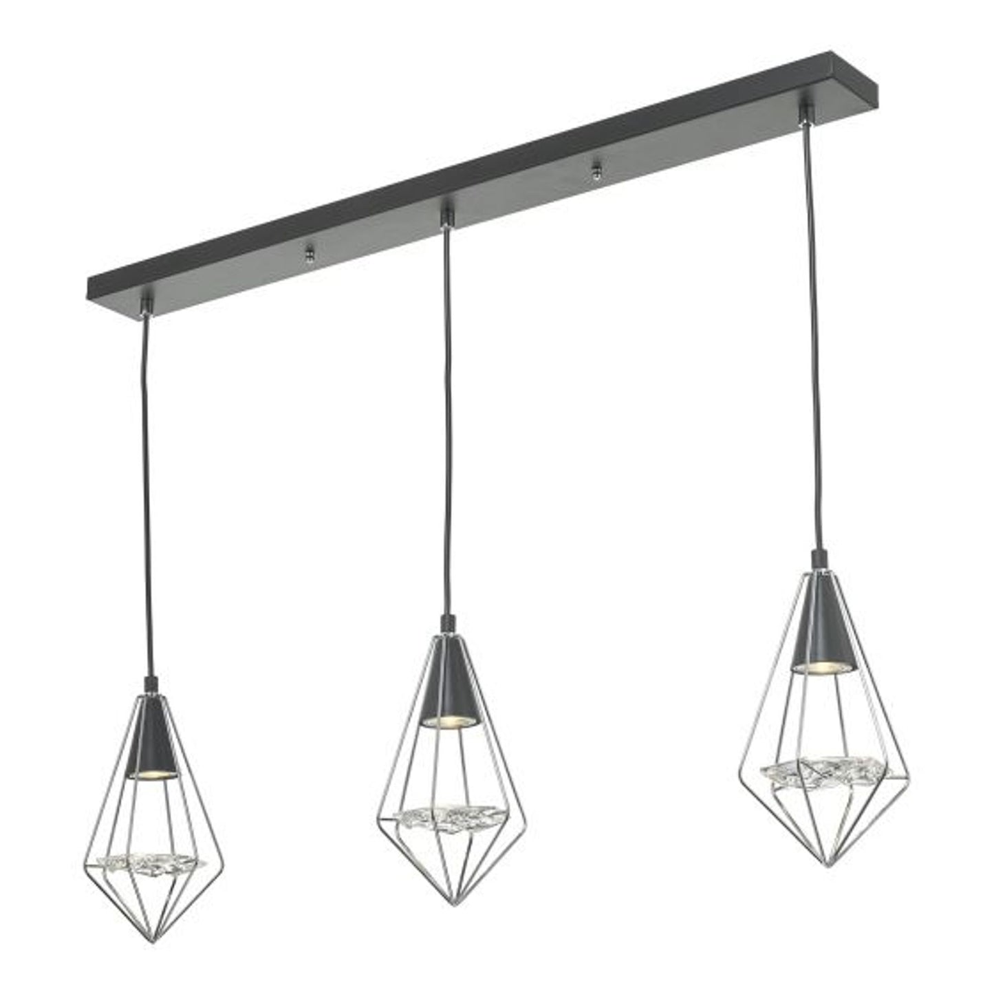 Gianni 3 Light Bar Pendant Black, Polished Chrome & Glass