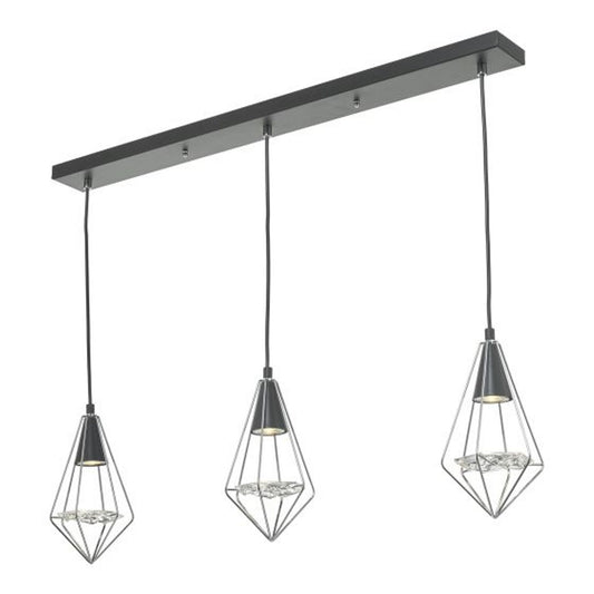 Gianni 3 Light Bar Pendant Black, Polished Chrome & Glass