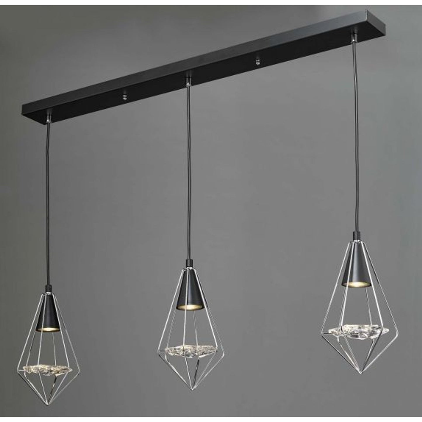 Gianni 3 Light Bar Pendant Black, Polished Chrome & Glass