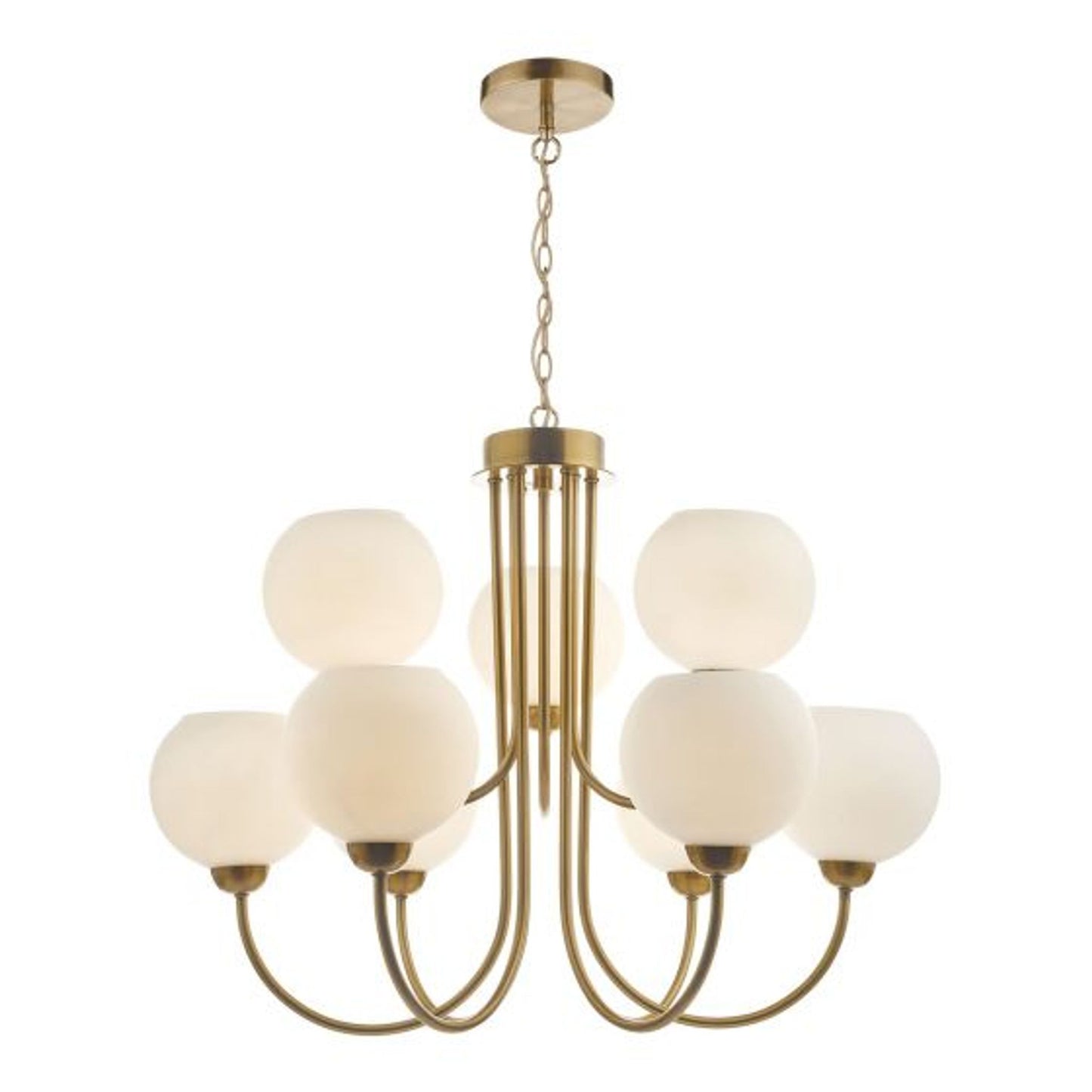 Indra 9-Light Chandelier Natural Brass with Opal Glass