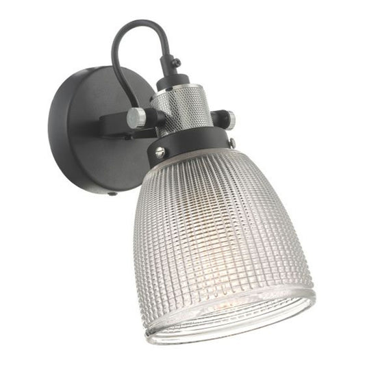 Ismet Wall Light Black Polished Chrome & Textured Glass