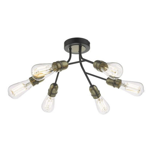 Remy 6-Light Semi Flush Black & Antique Brass