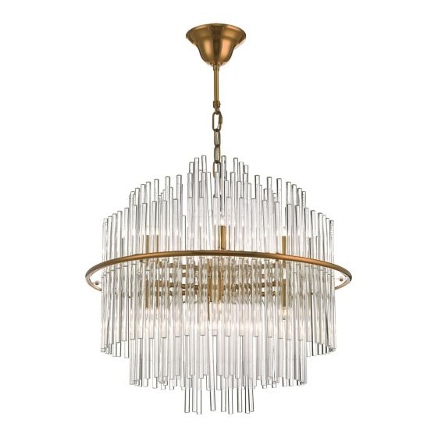 Lukas 13-Light Pendant Brushed Antique Gold with Clear Glass Rods