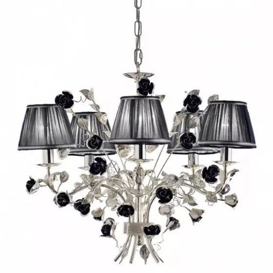 Paris Five Arm Chandelier Chrome with Rose Detail