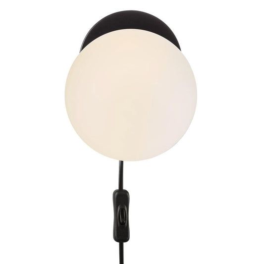 Lilly Wall Light Black with Opal White Glass