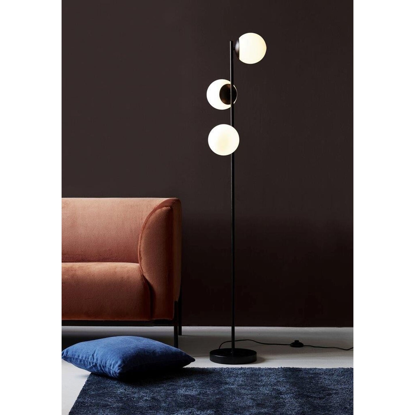 Lilly 3-Light Floor Lamp Black with Opal White Glass