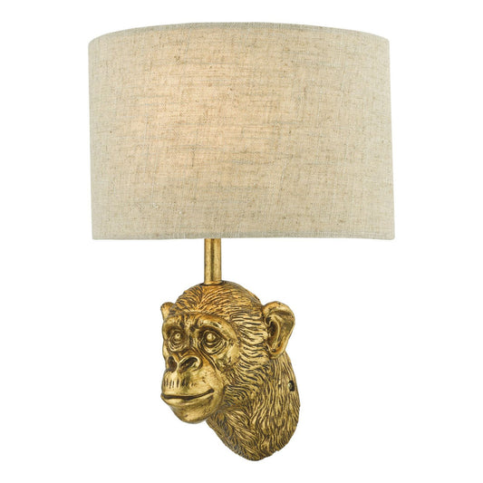 Raul Monkey Wall Light Gold with Natural Linen Shade