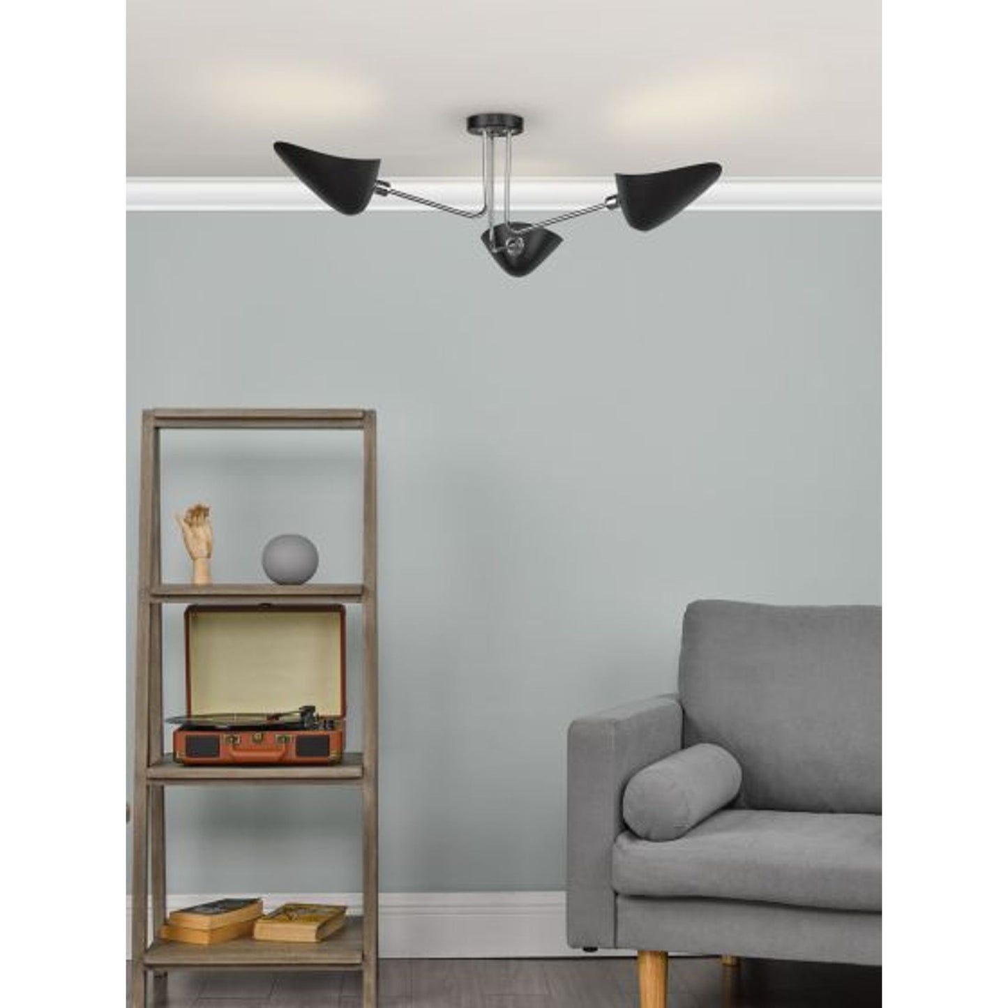 Sebastian 3-Light Semi Flush Matt Black & Polished Chrome