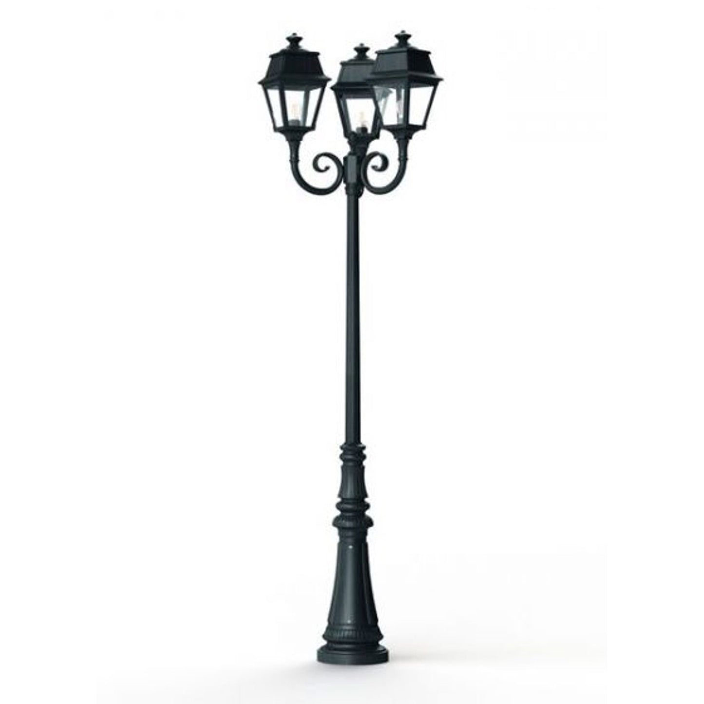 Avenue 2 Large 3-Arm Clear Glass Lamp Post with Minimalist lines style lantern