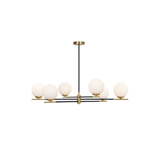 Harmony 6-Light Pendant Satin Brass with Opal Glass