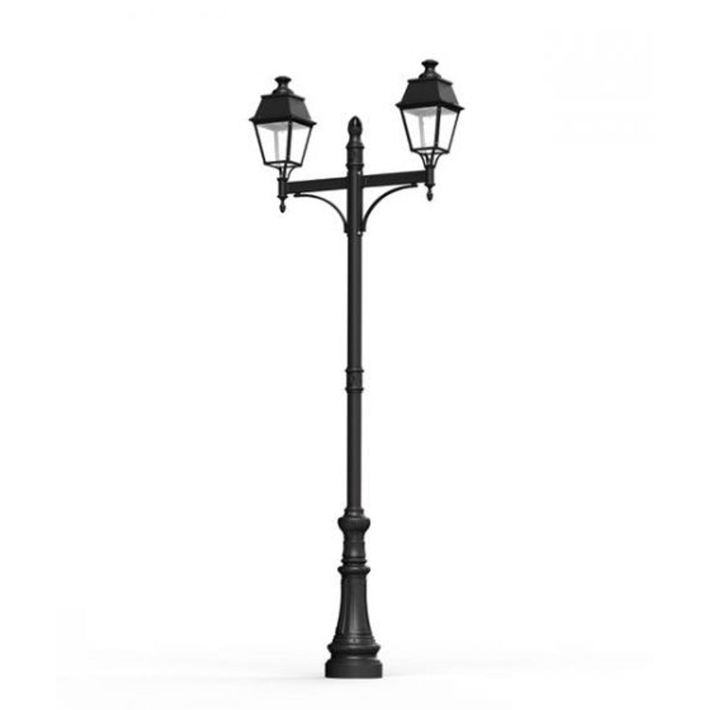 Avenue 4 Large Double Arm Opal Glass Street Lamp with Four-Sided Lantern