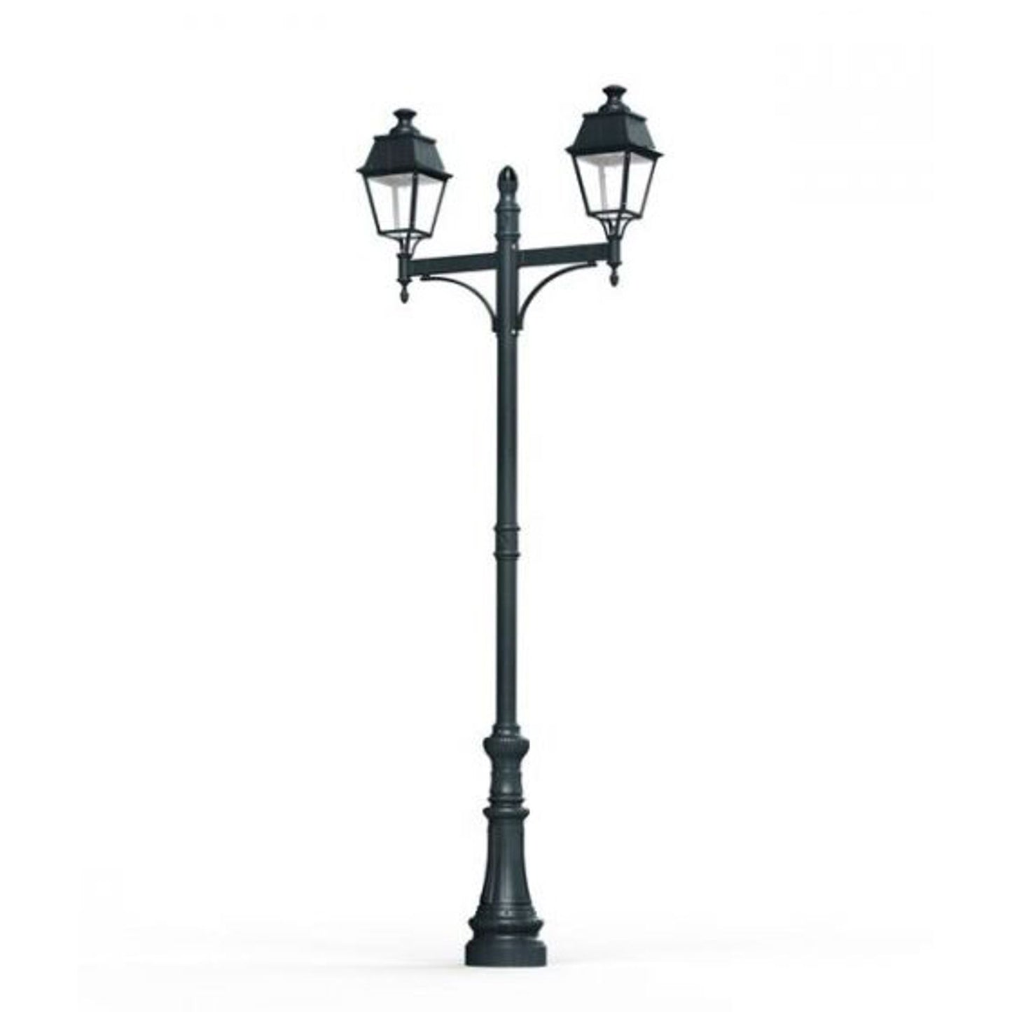 Avenue 4 Large Double Arm Opal Glass Street Lamp with Four-Sided Lantern