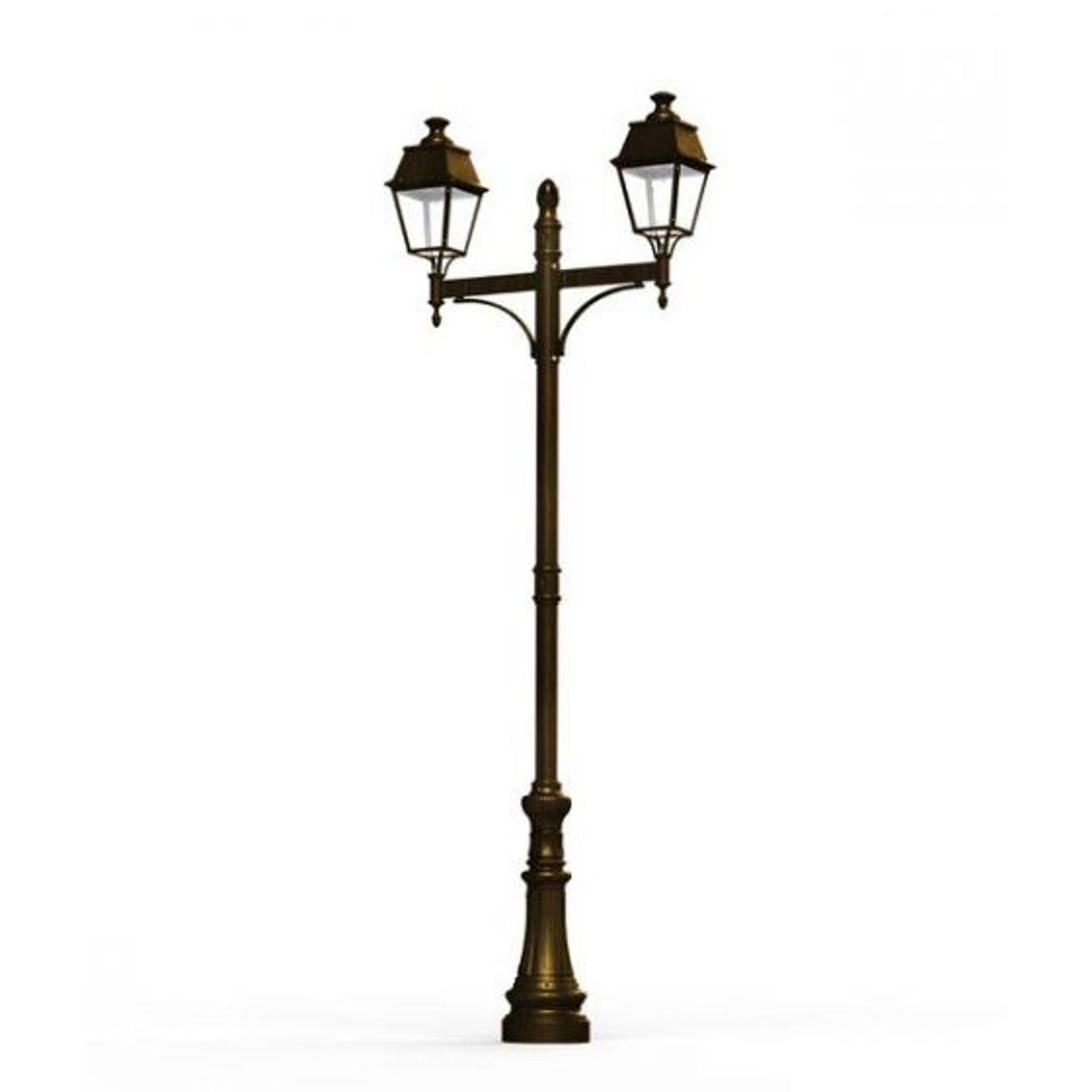 Avenue 4 Large Double Arm Opal Glass Street Lamp with Four-Sided Lantern