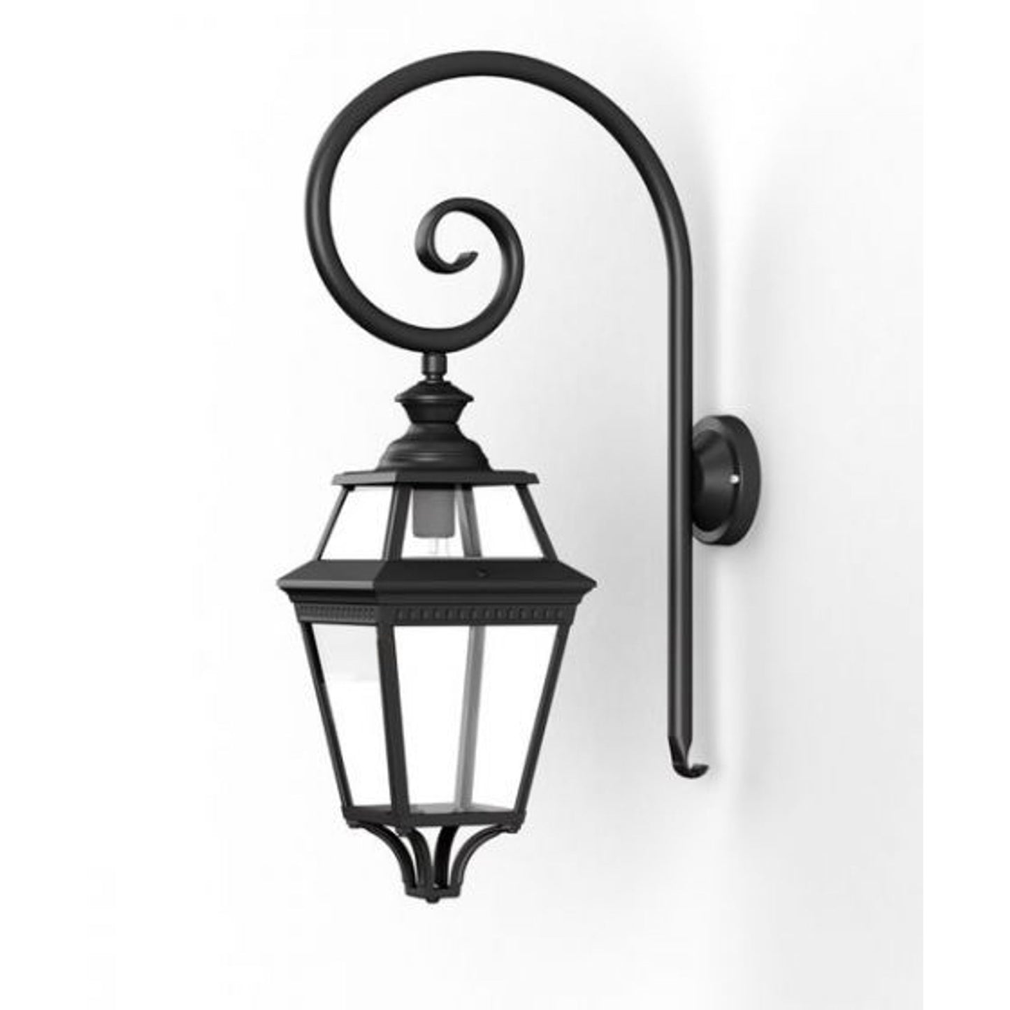 Place Des Vosges 3 Clear Glass Swan Neck Wall Bracket with Four-Sided Lantern