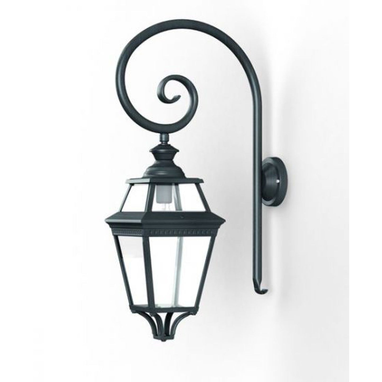 Place Des Vosges 3 Clear Glass Swan Neck Wall Bracket with Four-Sided Lantern