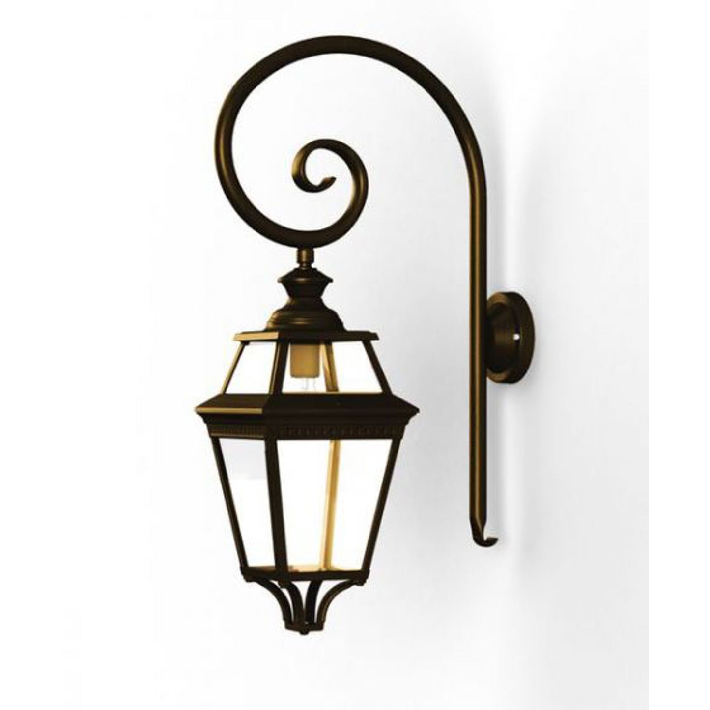 Place Des Vosges 3 Clear Glass Swan Neck Wall Bracket with Four-Sided Lantern