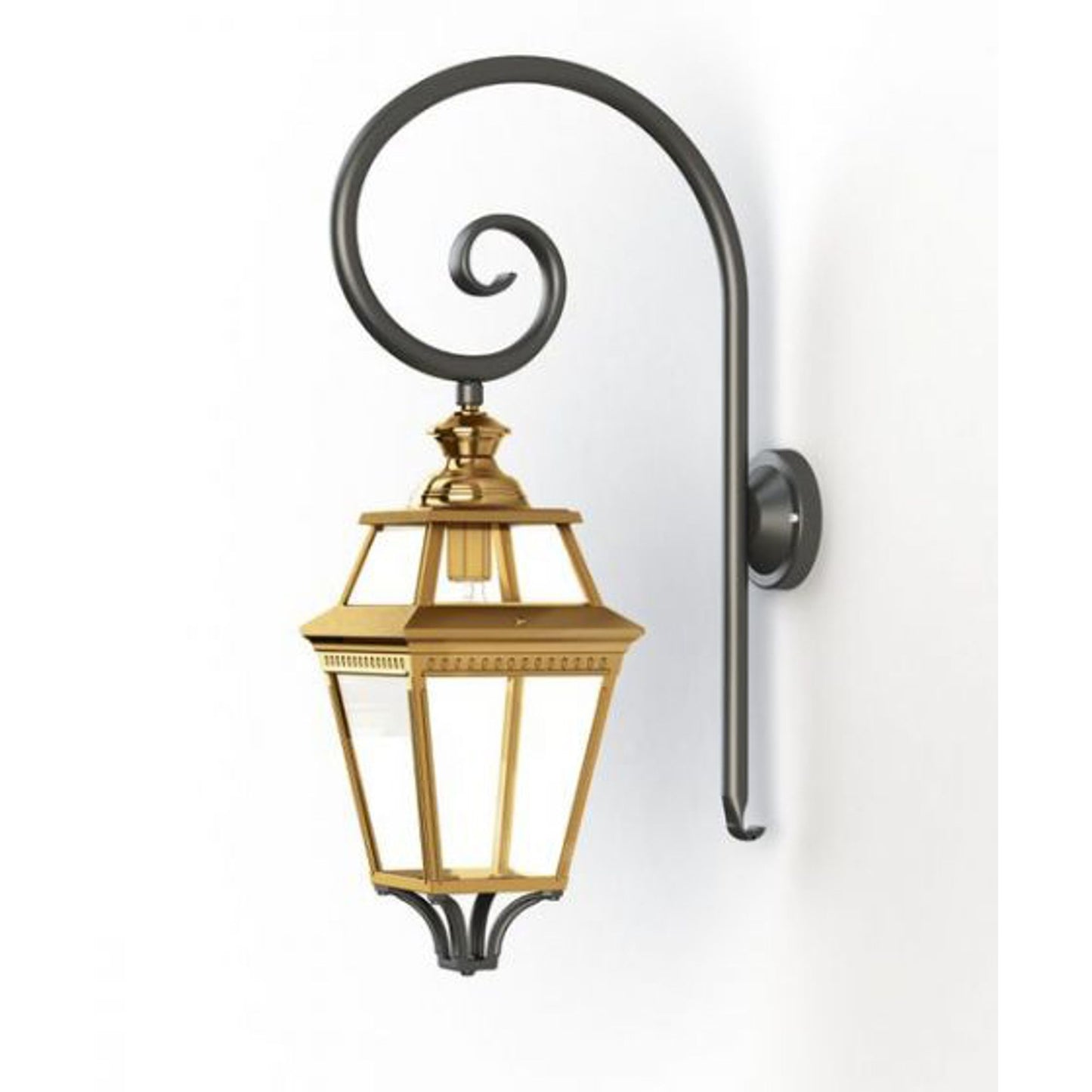 Place Des Vosges 3 Clear Glass Swan Neck Wall Bracket with Four-Sided Lantern