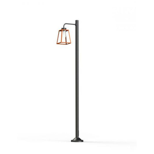 Lampiok Model 7 Large Single Arm Clear Glass Lamp Post with minimalist lines style lantern