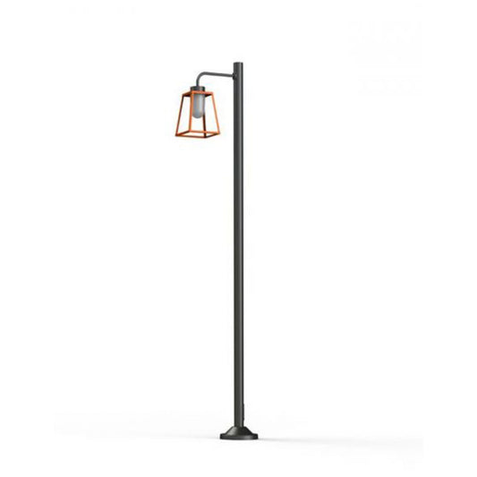 Lampiok Model 7 Large Single Arm Frosted Glass Lamp Post with minimalist lines style lantern