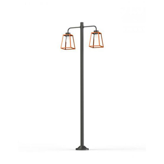 Lampiok Model 8 Large Double Arm Clear Glass Lamp Post with minimalist lines style lantern