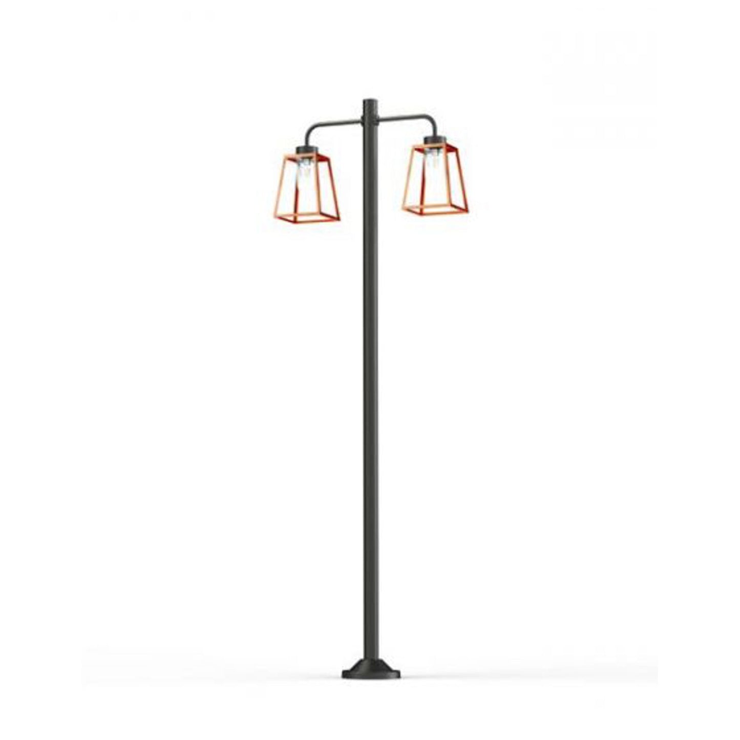 Lampiok Model 8 Large Double Arm Clear Glass Lamp Post with minimalist lines style lantern