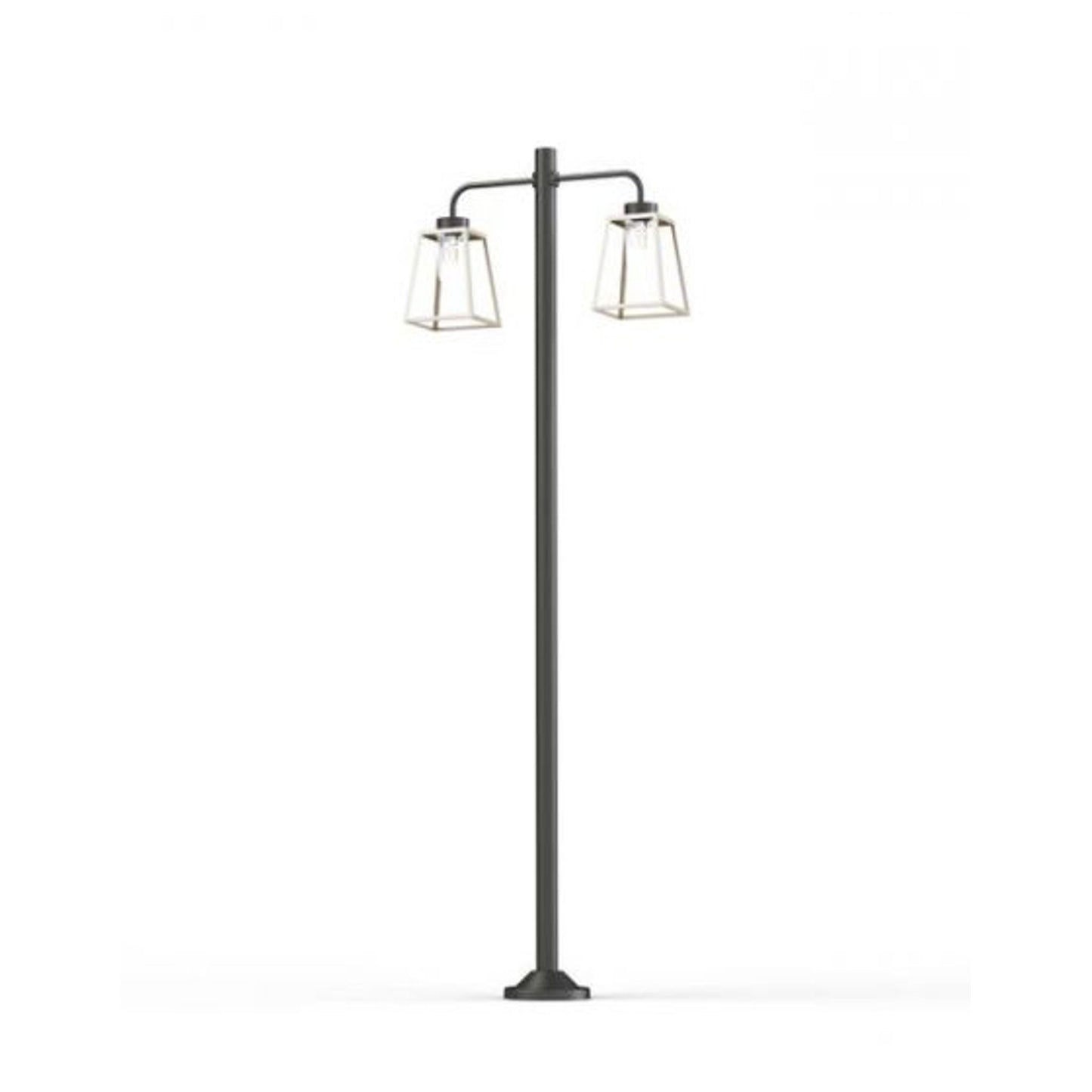 Lampiok Model 8 Large Double Arm Clear Glass Lamp Post with minimalist lines style lantern