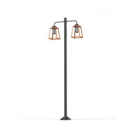 Lampiok Model 8 Large Double Arm Frosted Glass Lamp Post with minimalist lines style lantern